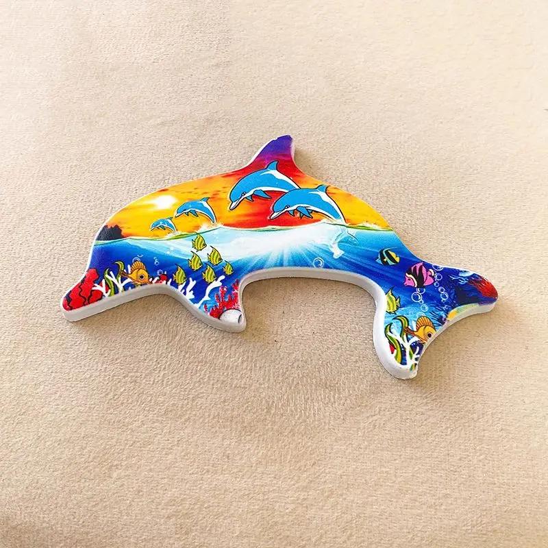 Maldives 3D Resin Fridge Magnet Dolphin Marine Souvenir Coral Reef Beach Theme Cute Room Decor