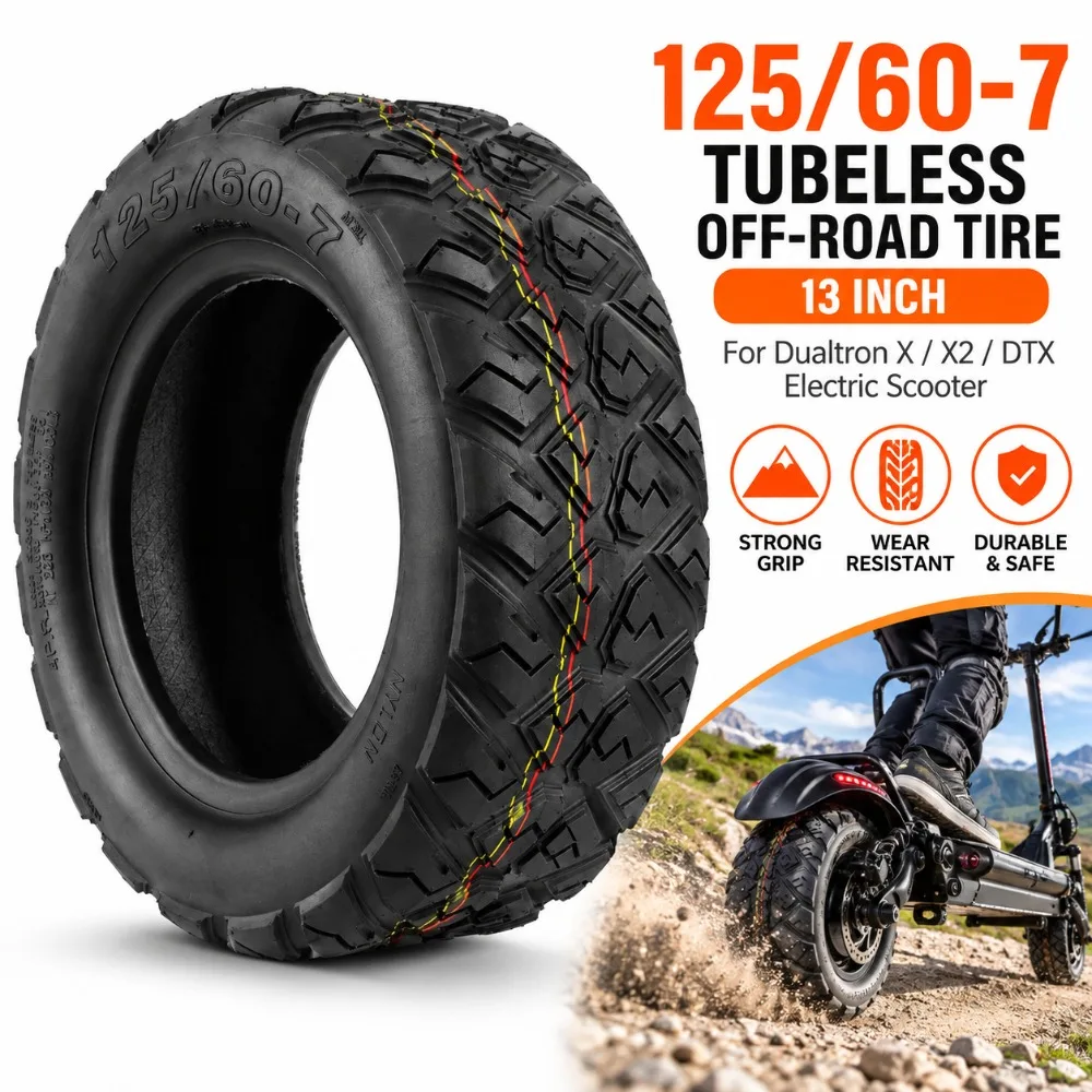 125/60-7 Tubeless Off-Road Vacuum Tire, 13 Inch Diamond Pattern Tire for Dualtron X X2 DTX Electric Scooter Replacement