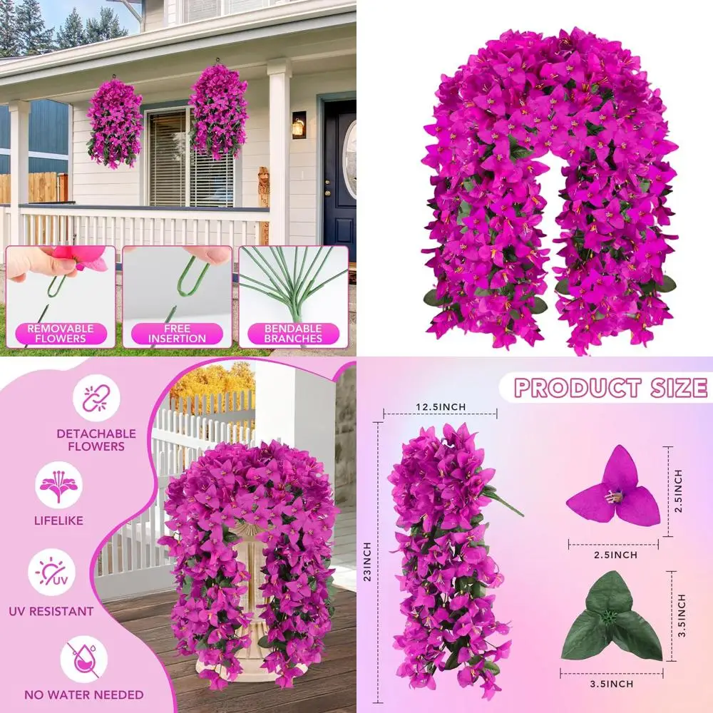 

Набор из 12 искусственных подвесных цветов бугенвиллеи для украшения улицы или входной двери, устойчивые к УФ-излучению шелковистые фиолетовые гирлянды