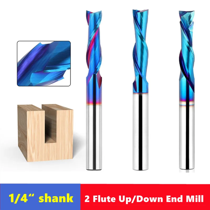 1/4 Inch Shank 2 Flute  Up/Down Cutting Spiral Milling Cutter, Carbide Milling Cutter CNC Router Bit Accurate Groove Slot