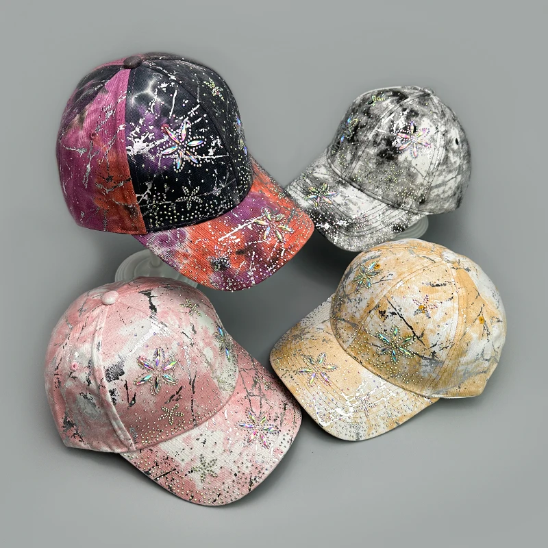 Bandhnu Sparkling Diamond Flower Baseball Hats New Women Breathable Outdoor Sunshade Retro Versatile Fashion Casual Peaked Caps