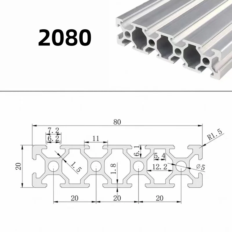 Profil Aluminium CNC 2080 Ekstrusi Profil Aluminium 100Mm-1000Mm Komponen Printer 3D Standar UE Panduan Kawat Anoda Profil Aluminium