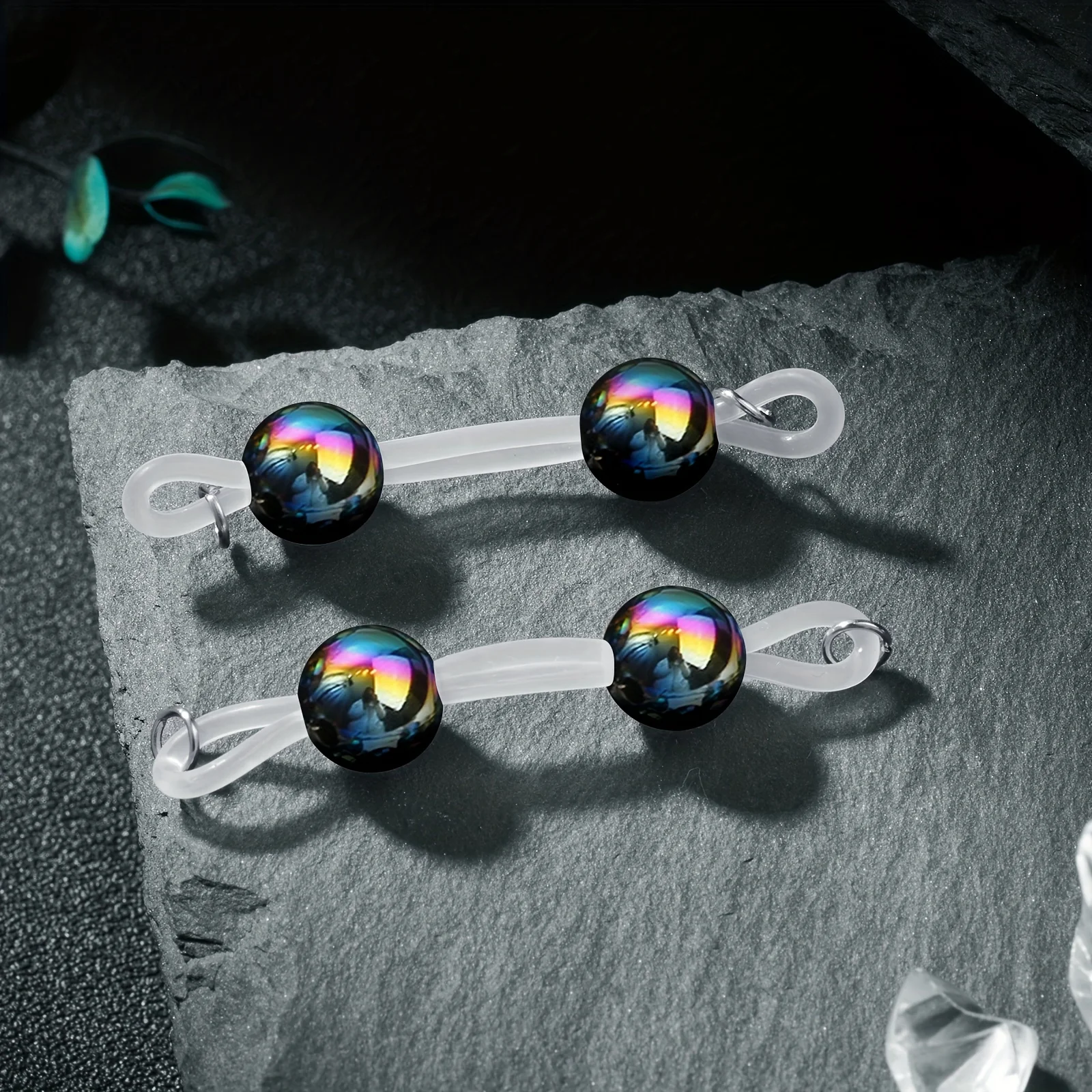 سلاسل خرز بدون ثقب - أرجواني باستيل، وردي، وردي قزحي الألوان وردي/أزرق/أرجواني/، حلقات سيليكون قابلة للتعديل، مجوهرات بمشبك