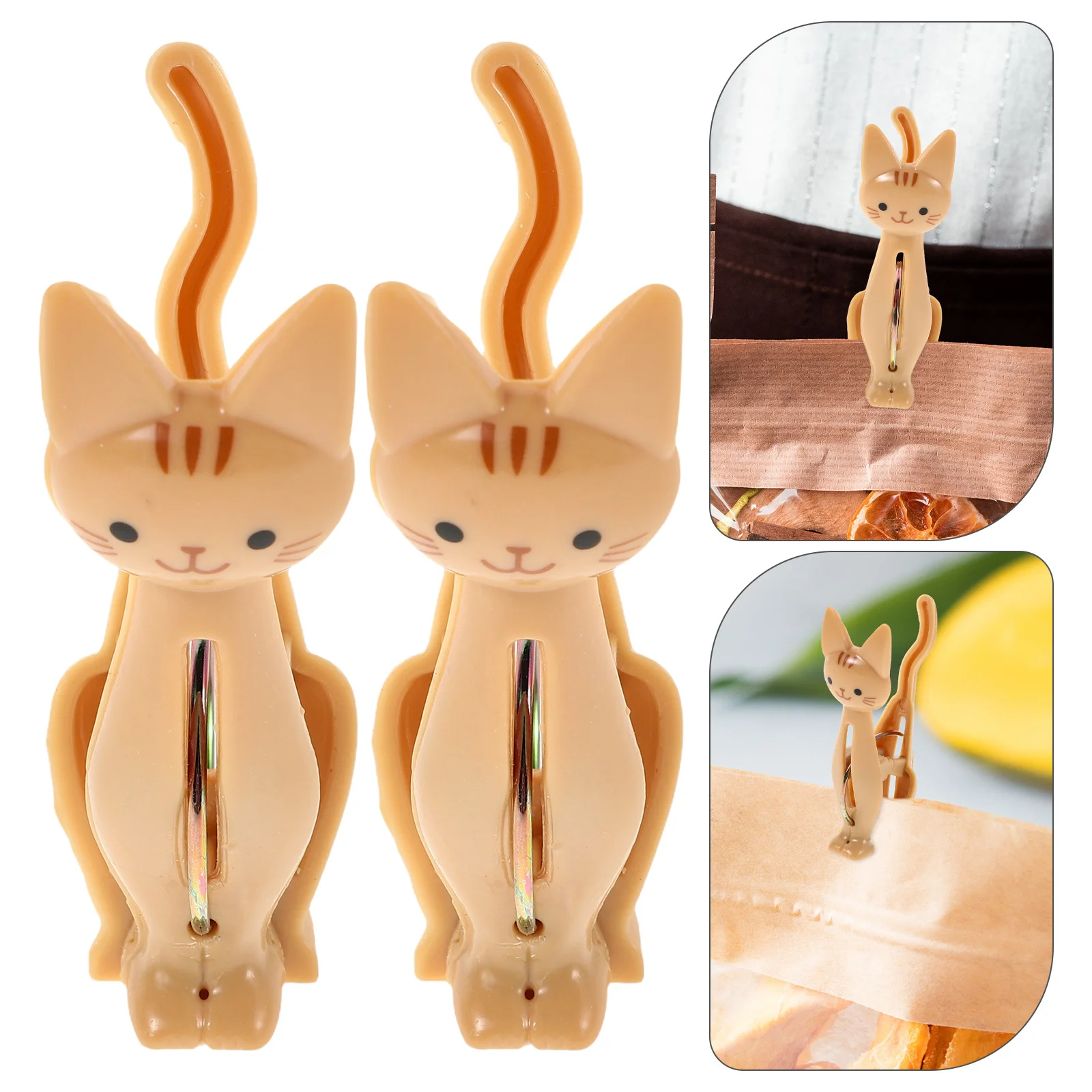 

4Pcs Cute Cartoon Cat Clips Plastic Windproof Clothes Pins for Food Bag Storage Kitchen Household Sealing Clips