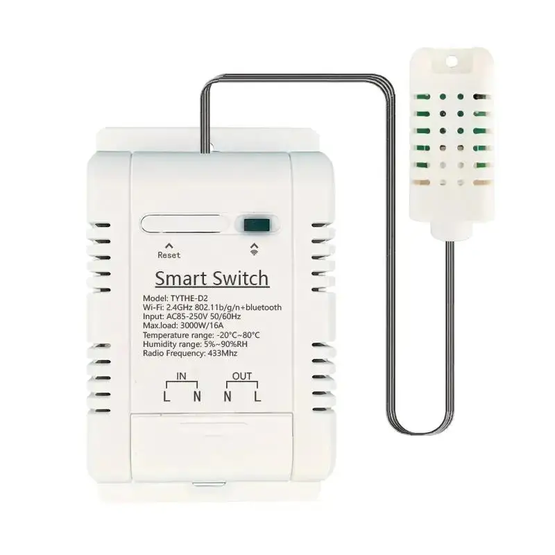 Tuya WiFi Switch 16A 3000W Wireless Control with Power Temperature and Humidity Monitoring with Energy Consumption Monitoring