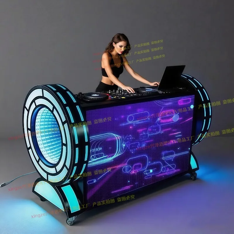 Home Bar DJ station KTV nightclub Symphony LED luminous mobile disc table Party custom voice-activated bouncing disc machine tab
