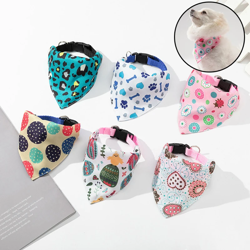 Adjustable Pet Scarf Saliva Towel Dog Bandanas Cat Dog Printed Washable Bow Ties Collar Pet Bibs Triangle Scarf Dogs Accessories