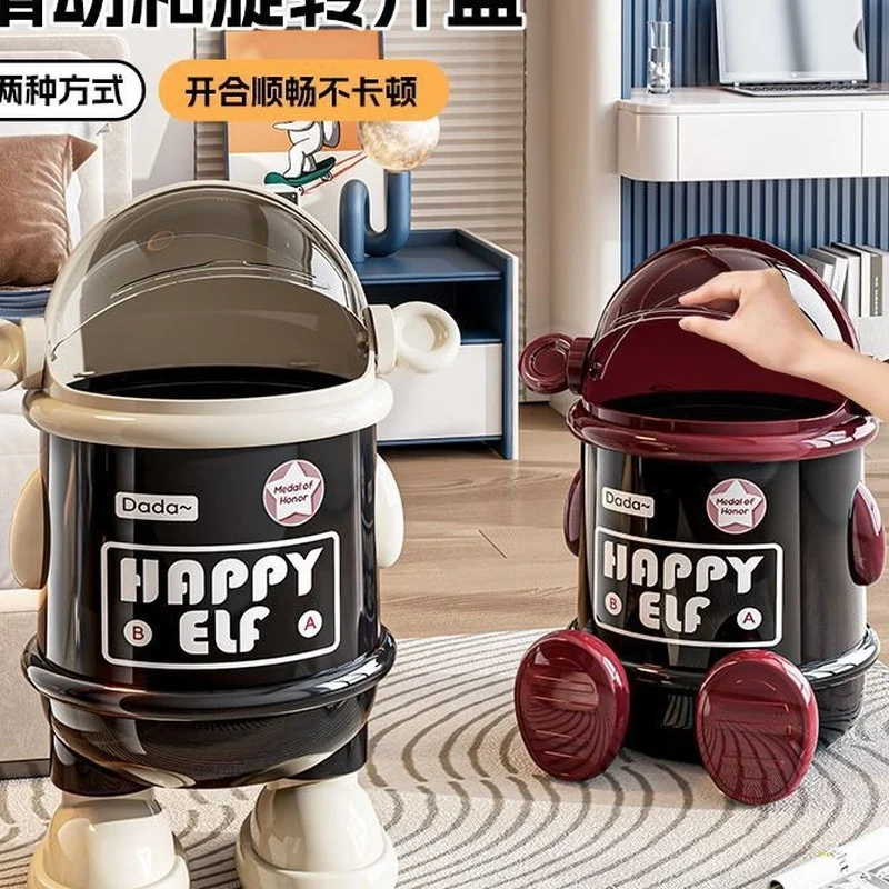 Astronaut Floor Trash Can with Lid Cute Spaceman Waste Bin Sitting Standing Happy Elf for Living Room Bedroom