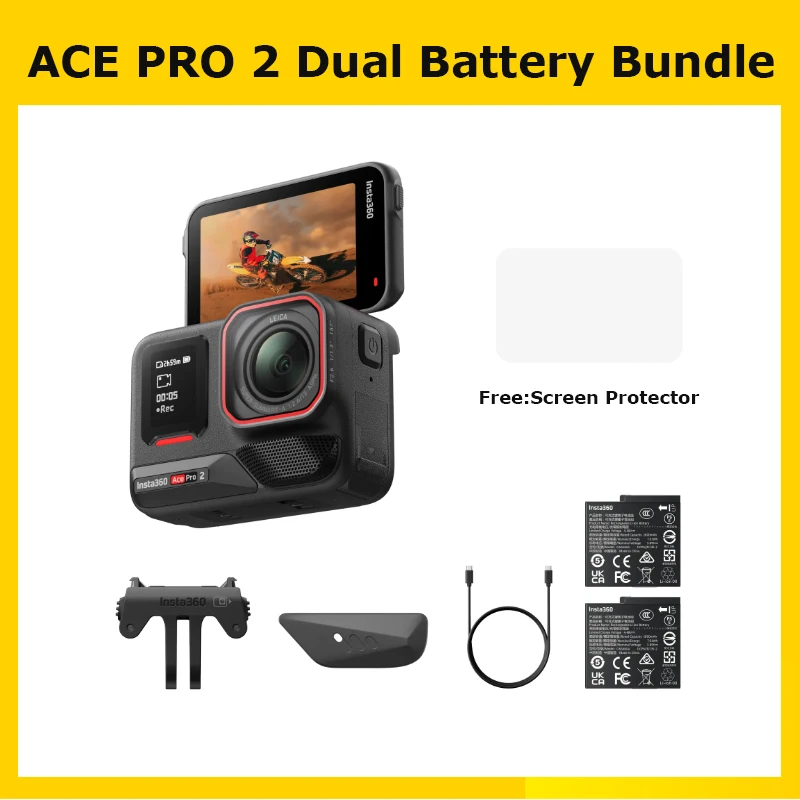 Insta360 Ace Pro 2 Action Camera Dual Battery Bundle,Best-in-Class Hardware,Active HDR & Leica Color Profiles,Active HDR & Leica