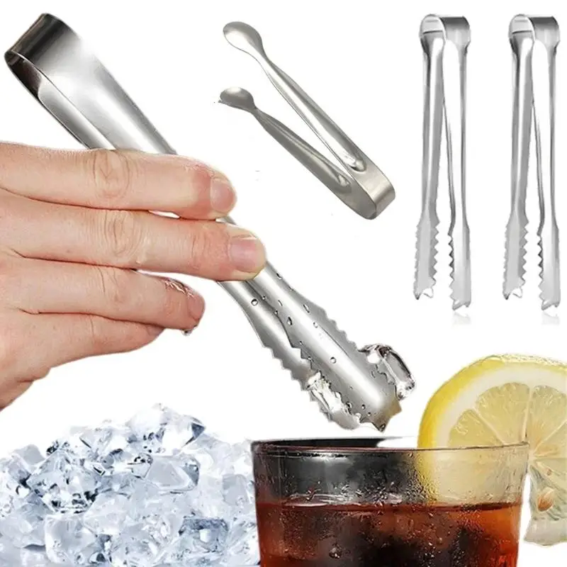 Stainless Steel Ice Tongs Coffee Sugar Cubes Small Clips Bread Food Clamp Kitchen Tools Portable Outdoor Ice Tongs