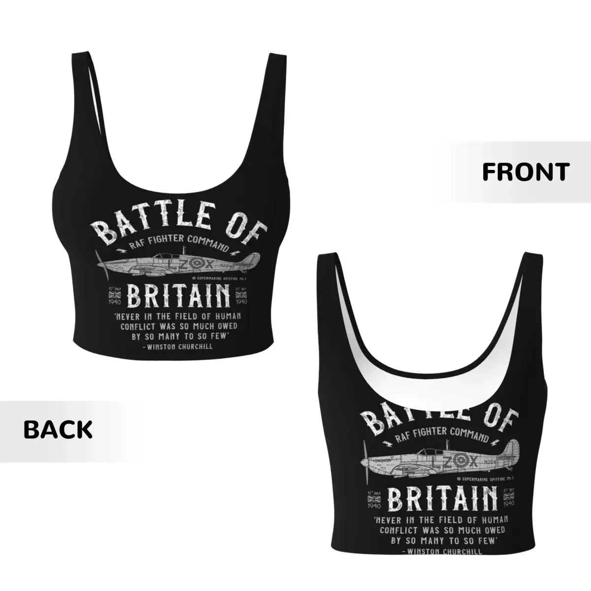 Custom Battle Of Britain Spitfire Women Sports Vest Bras Gym Workout High Impact Yoga Crop Tank Tops