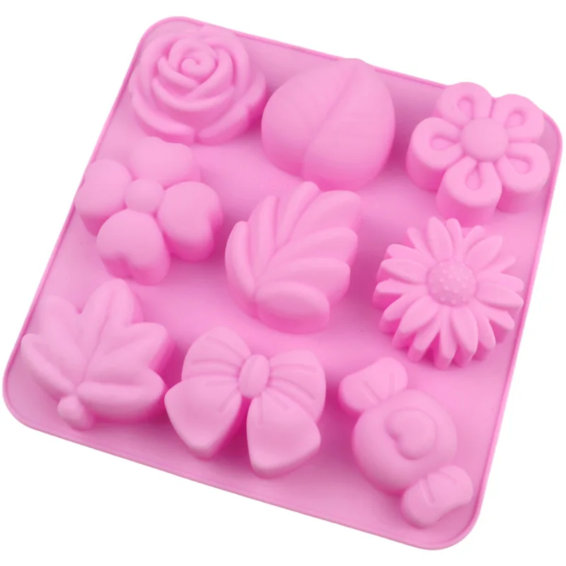 9 Silicone Cake Molds with Different Flowers and Plants, Silicone Moon Cake Molds DIY Handmade Soap Aromatherapy Molds XG1282