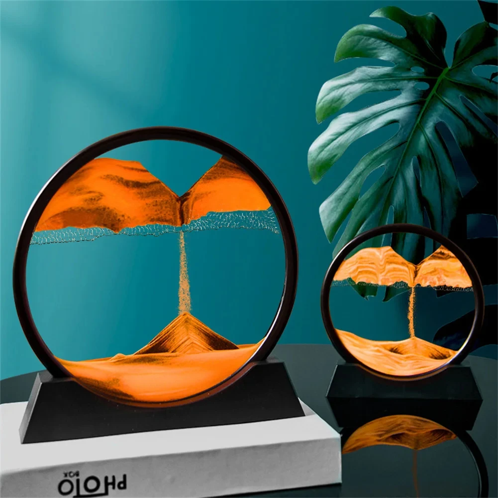 7-inch Moving Sand Art Picture Round Glass 3D Deep Sandscape In Motion Display Flowing Sand Painting Home Desktops Decorations