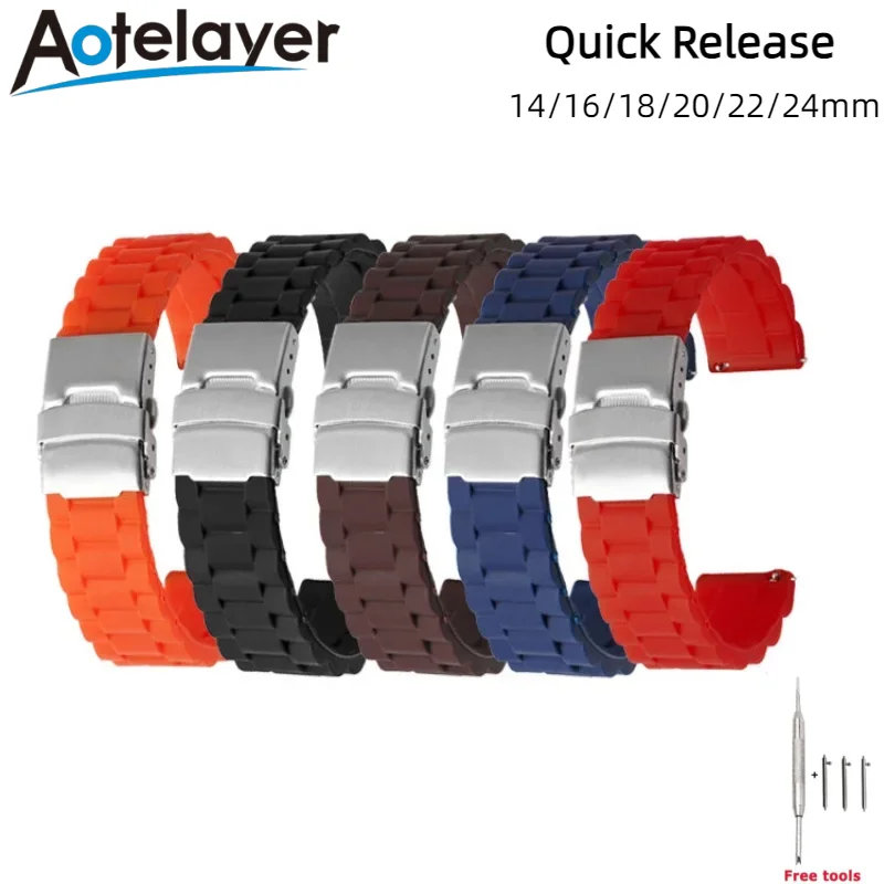 

16 18 20 22 24mm Quick Release Soft Silicone Watchband Colorful Tire Tread Style Men Women Flat Head Universal Strap Waterproof