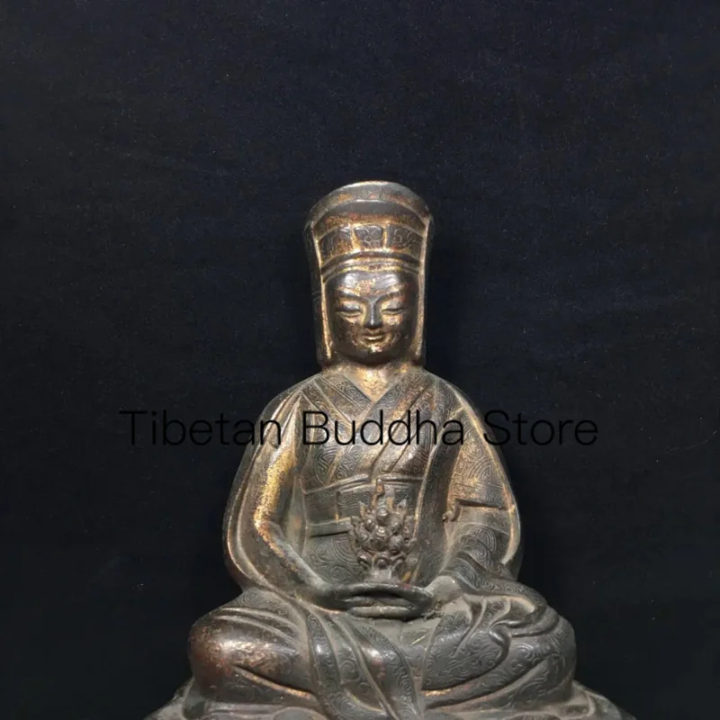 21.5cm Nepalese Tibetan Old Bronze Buddha Mud Gold Marpa Master Buddha Home Decoration