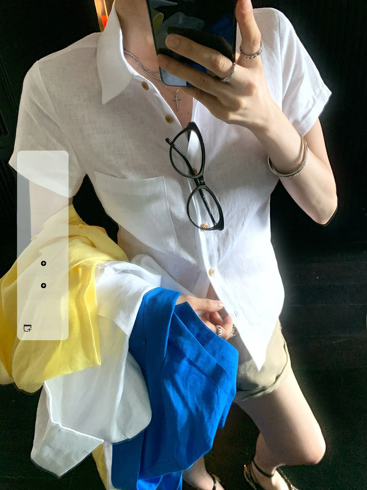 

LIONE Linen Blend Slim Fit Shirt Multi-Color Waist-Cinched Design Breathable Women's Summer Shirt Casual Chic Style