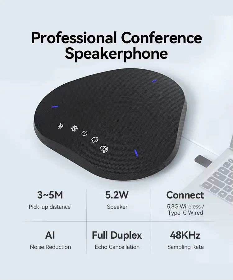SP 12W Professional Desktop Conference Speakerphone with Plastic Material Multi-Function Buttons and Indicator Lights
