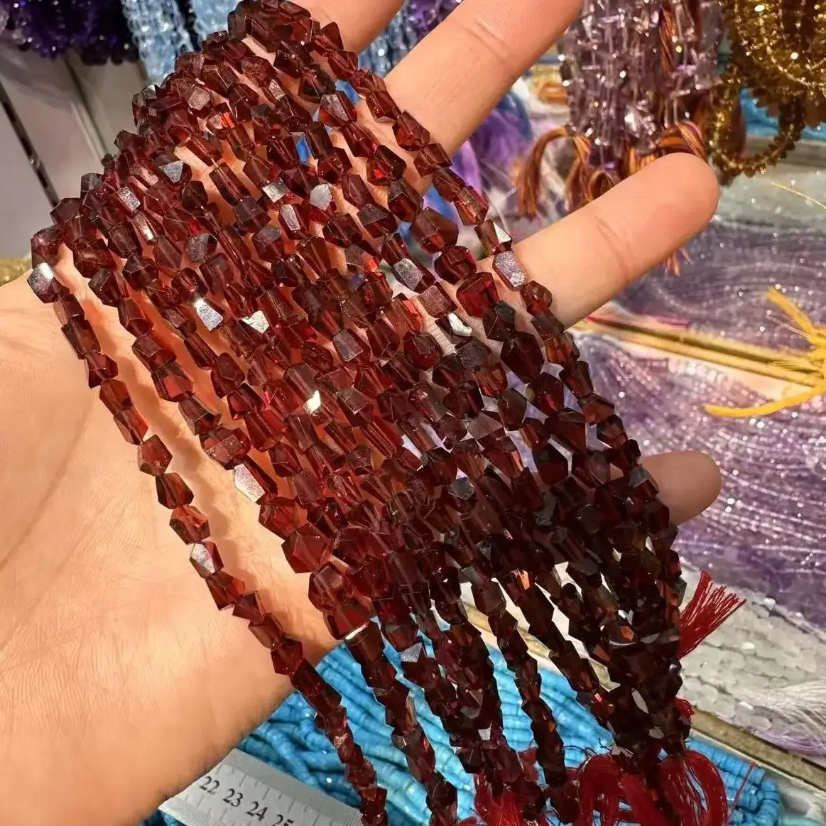 

AAAA Wholesale Natural 4*5.2mm Bling Red Garnet Energy Quartz Irregular Loose Bead For Making Jewelry DIY Necklace Bracelet 20cm