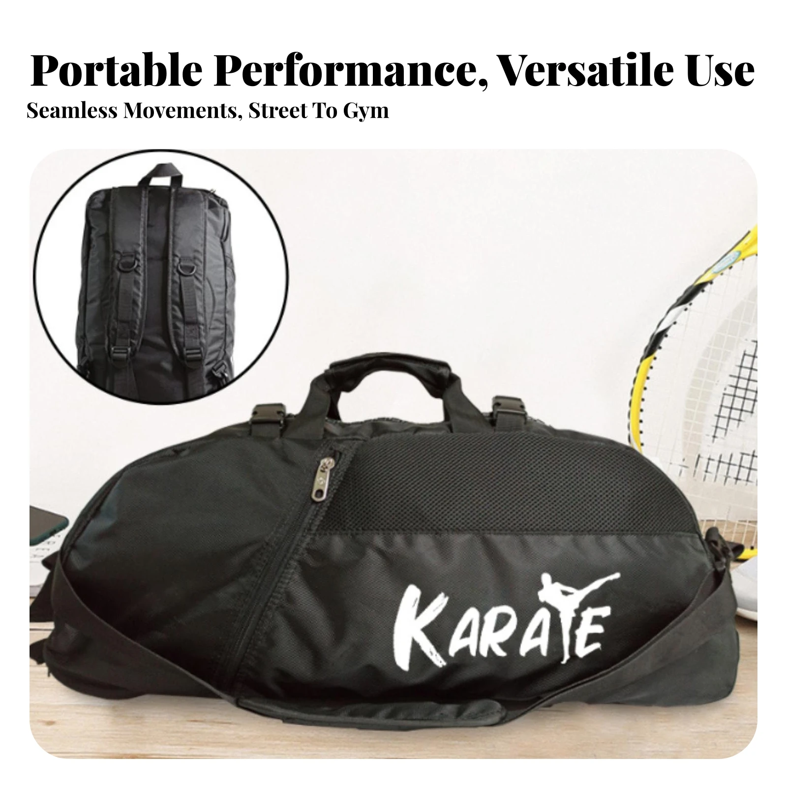 Combat Arts Bag Multipurpose Karate Backpack Convertible Duffel Backpack Heavy-Duty Duffel Bag with Hand Carry Strap Stowable