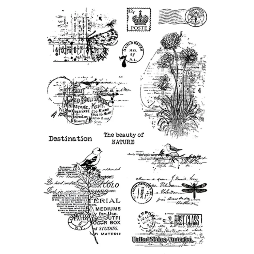 11*16cm Vintage Labeled Flowers Silicone Stamps Scrapbook Handbook Diy Greeting Card Handmade Diary Decoration Embossing Make