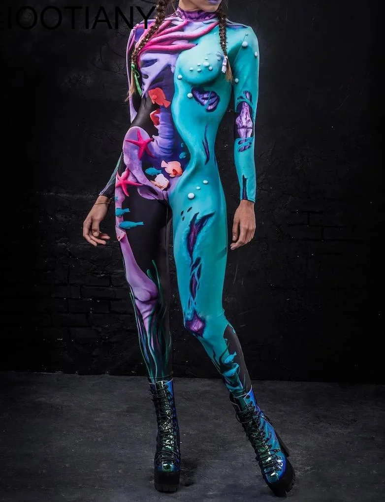 

Cosplay 3D Printing Robot Punk Jumpsuit Catsuit Sexy Women Cosplay Costumes Zentai Halloween Bodysuit 2024