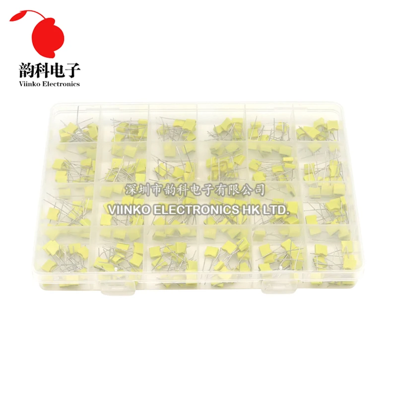 240Pcs Correction Capacitor Assorted Kit 24Values x 10Pcs 100V 102J-105J Polypropylene Safety Plastic Film Capacitors Set