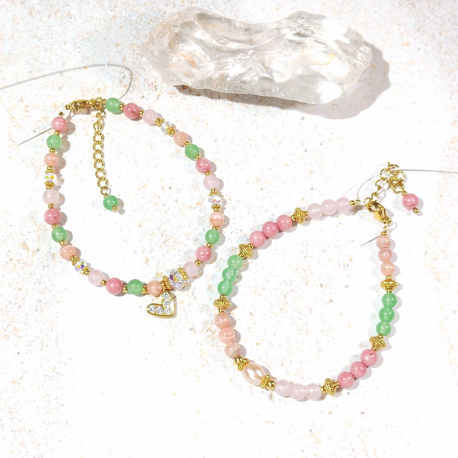 

Браслет ручной работы Lii Ji из натурального розового кварца, зеленого авантюрина, родонита, родохрозита, 4 мм, из нержавеющей стали, модные украшения