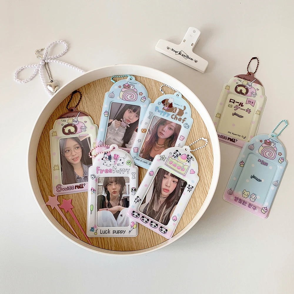 Cute Puppies Photocard Holder Keychain,Kawaii Dog Photo Frame ID Badge Holder PVC Cartoon Animal Photo Card Holder