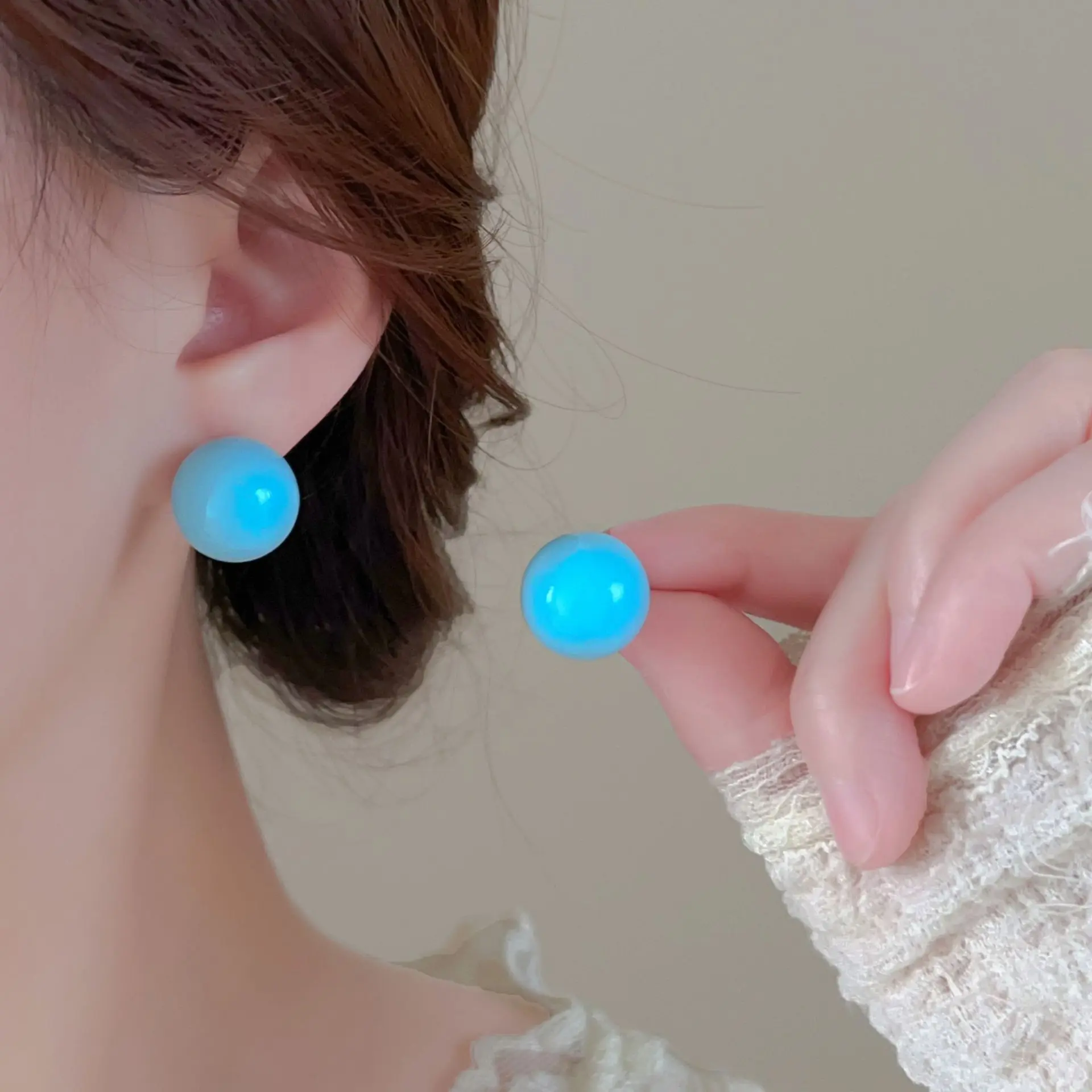 Round Bead Stud Earrings Multicolor Summer Pastel Resin Lightweight Cute Versatile Vibrant Daily Wear Jewelry Women