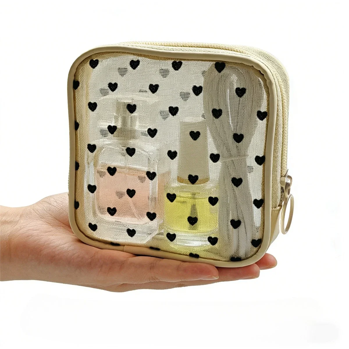 Mesh Makeup Bag Cute Nylon Mesh Storage Pouch Cosmetic Bag Women's Portable Mini Travel Data Cable Lipstick Small Storage Bag