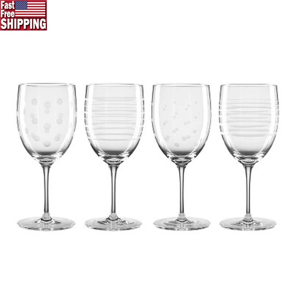 

4pc 14oz Etched Wine Glass Set Dishwasher Safe Clear Drinkware Perfect Cold Beverages Special Events Party Use