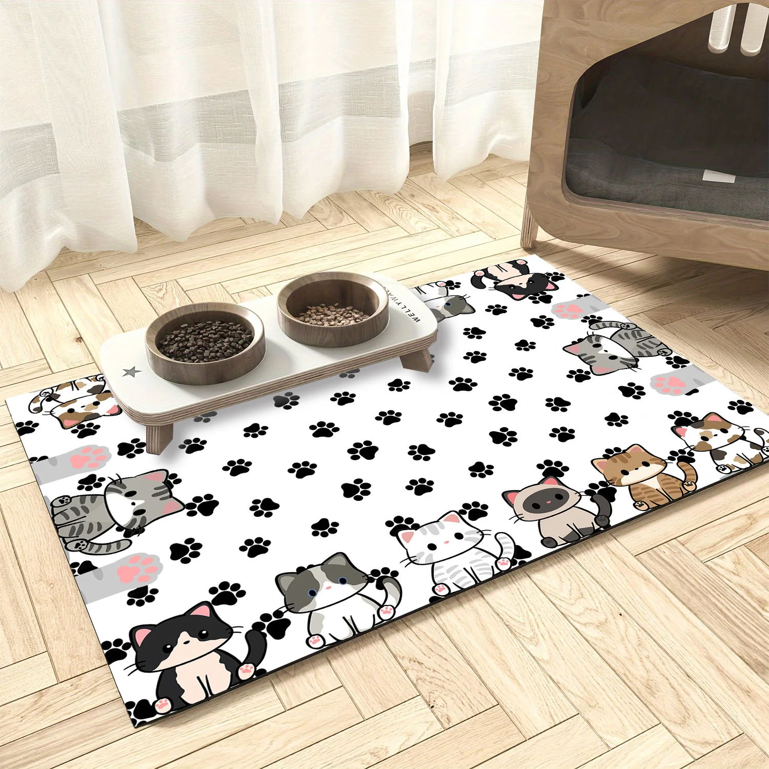 VIKAMA Cartoon Pet Diatomaceous Earth Mat Water-Absorbent Quick-Drying Non-Slip Mat Cat Litter Mat Cat Dining Mat Home Decor