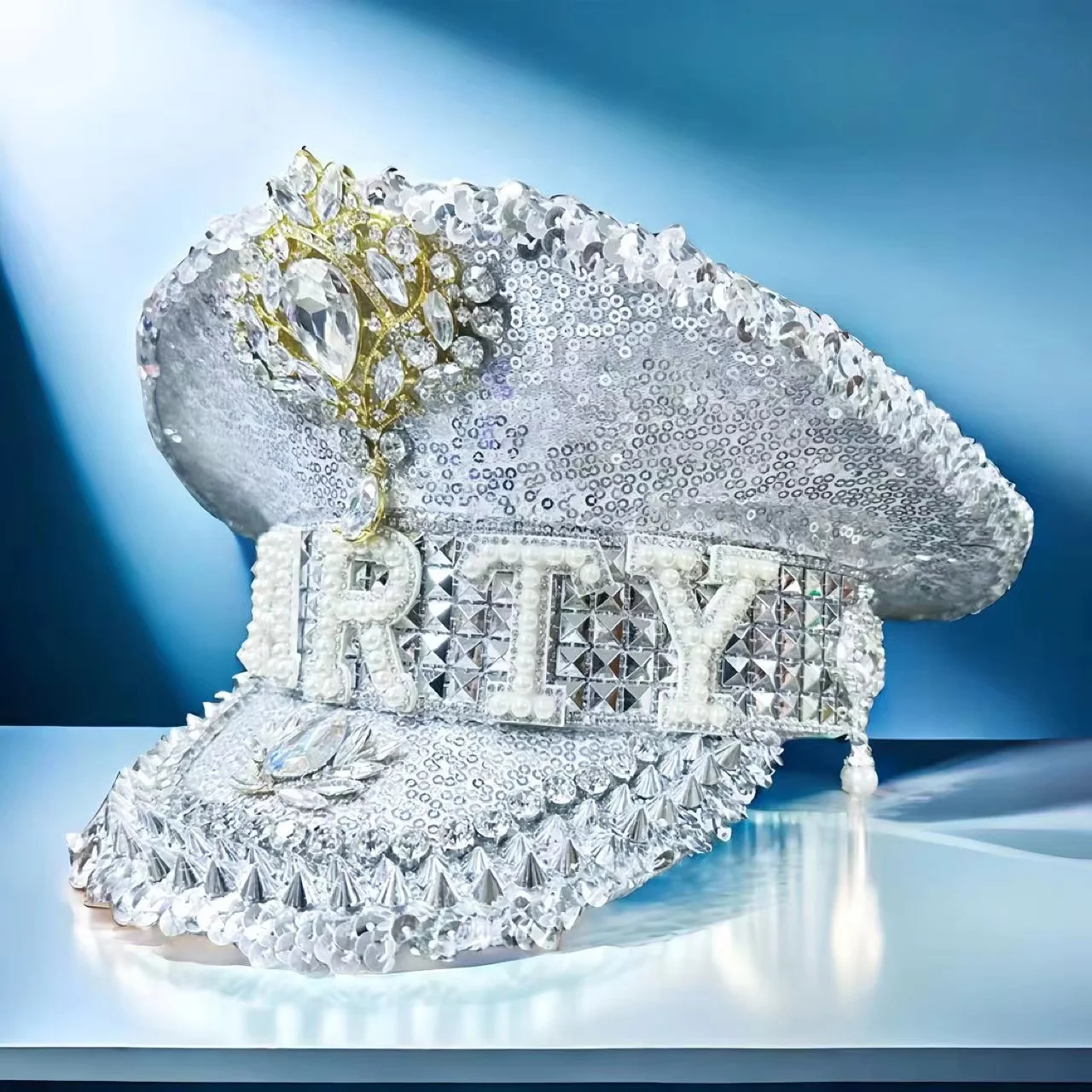 HongLuan Party Steampunk Captain Hat Rhinestone for Burning Man Festival Woman, Vintage Military Accessories & Military Cap