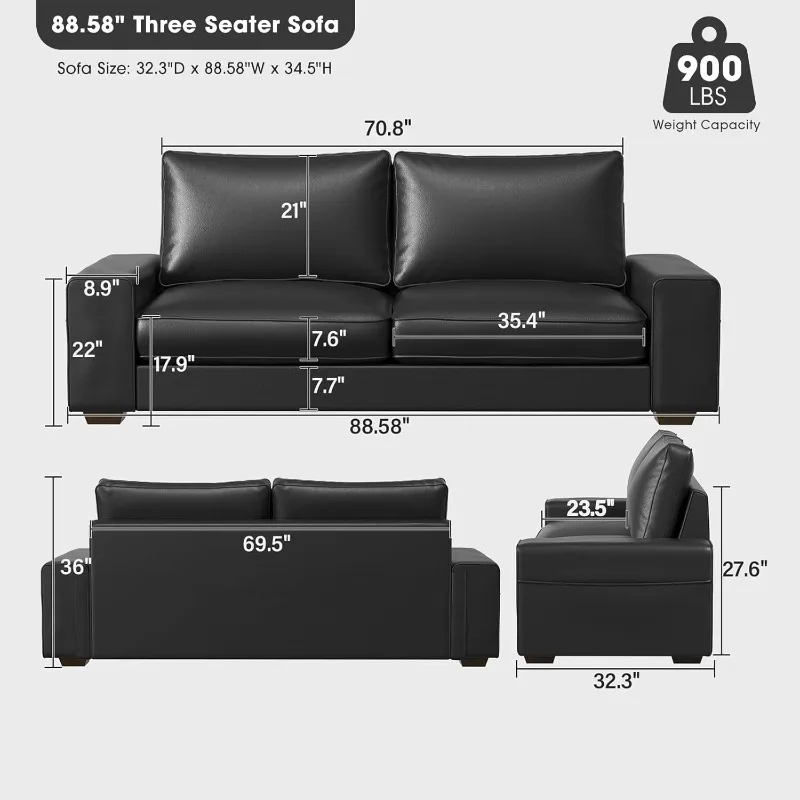 Faux Leather Couch, Mid Modern Comfy Loveseat Sofa with Wide Arm, Side Pockets, Solid Wooden Frame for Office