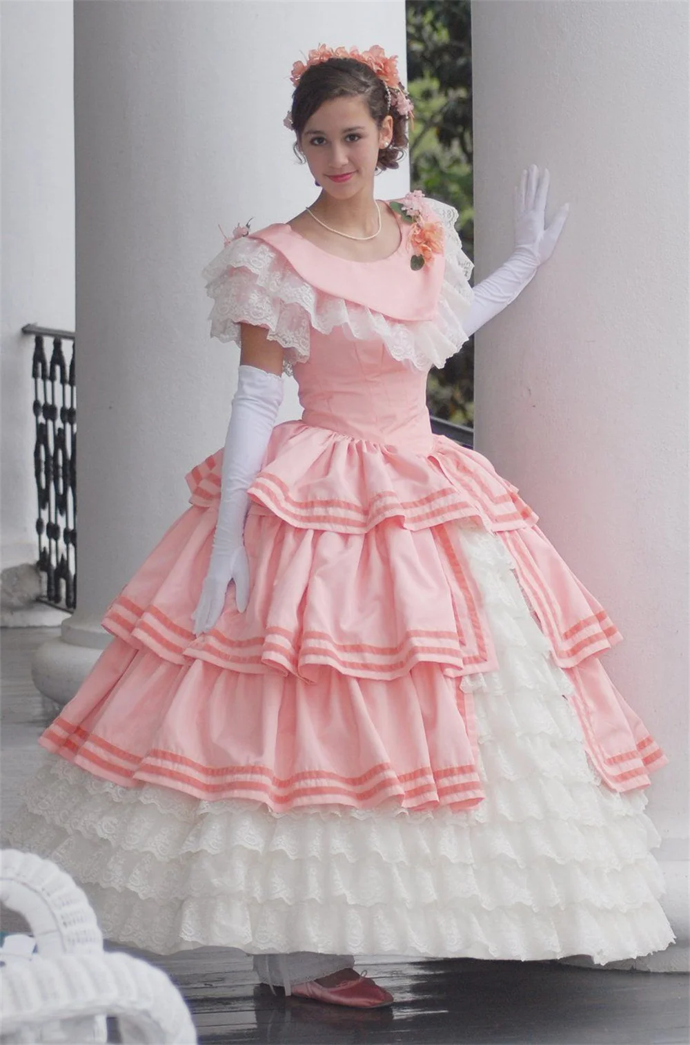 1860s Victorian Pink Antebellum Civil War Southern Belle Wedding Dress Ball Gown Historical Vintage Princess Party Dress Gown