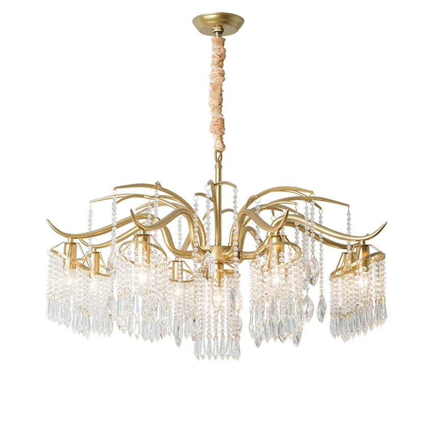 

American gold crystal chandeliers lights living room restaurant country creative art luxury lamp bedroom French hanging fixtures