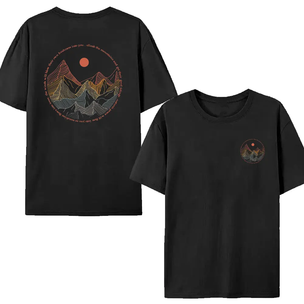 Travel Shirt with Back Print Mountains Nature T-Shirt Aesthetic Gift for Nature Lovers Fair Vegan Oversized Organic Cotton Tees
