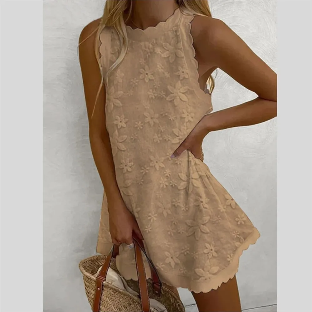 Casual White Lace Mini Dress Women Summer 2024 Fashion Sleeveless Loose Chic Short Party Vacation Dresses Elegant Vestidos