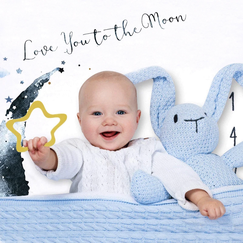 CUBY Flannel Baby Milestone Blanket 140*100CM Baby Monthly Blanket Baby Photography Blanket Props Moon Stars Newborn Photo Prop