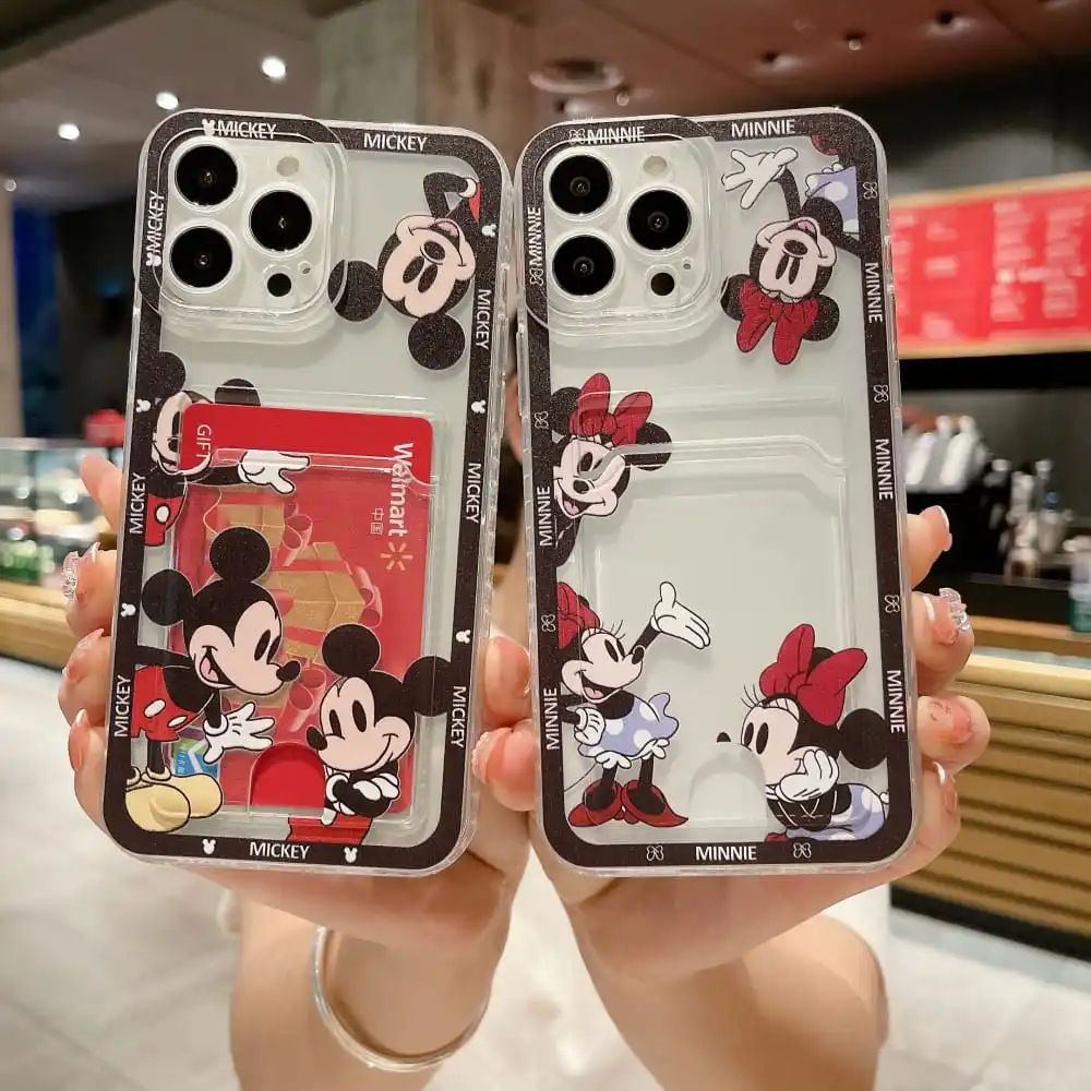 Cute Cartoon Anime Minnie Mouse Phone Case for IPhone 11 12 13 14 15 Pro Max X XR XS 7 8 Plus Soft Tpu Wallet Cover Card Holder