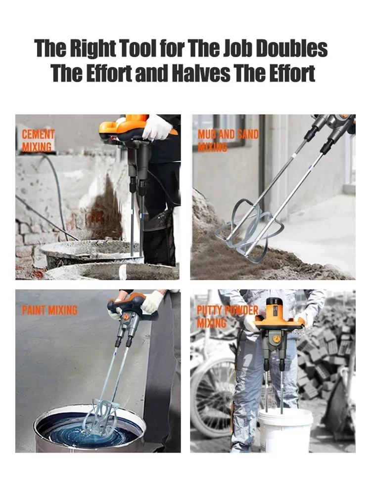 1800W Handheld  Concrete Cement Mixer 6 Speed Adjustable Double Lever Mortar Mixing Tool for Construction