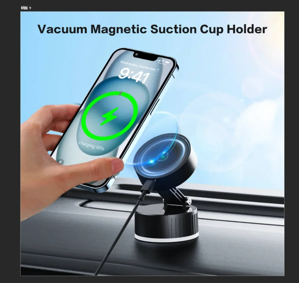 Pengisi Daya Dudukan Ponsel Mobil Magnetik 15W Dudukan Ponsel Magnetik Pengisi Daya Nirkabel Cepat dengan Panel Pengisi Daya Dapat Diputar untuk iPhone 16