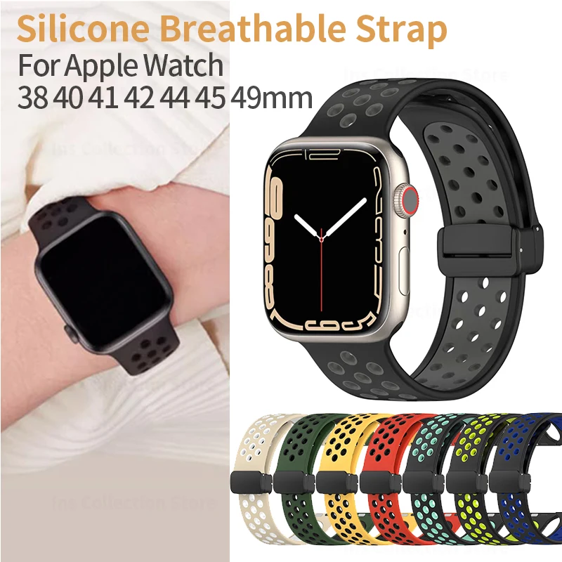 

Sport Silicone Strap for Apple Watch 44mm Band 49mm 38 45 40 42mm 41mm Magnetic Bracelet for Iwatch Series 7 SE 3 4 5 6 8 Ultra