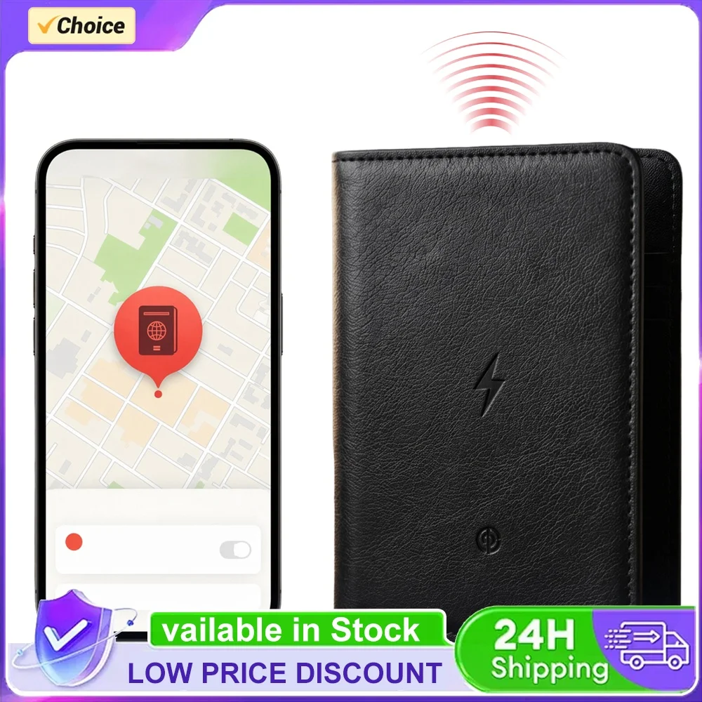 PU Leather Passport Cover with Location Anti-Lost Smart Tracker Multi-Card Slot Holder Travel Wallet Wireless Charging for