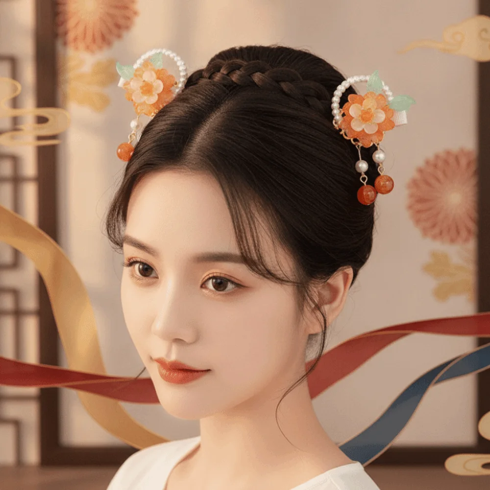 Chinese Jewelry Vintage Hanfu Headwear Cute Traditional Tassel Hair Clips Fringe Handmade Flower Hairpins Performance