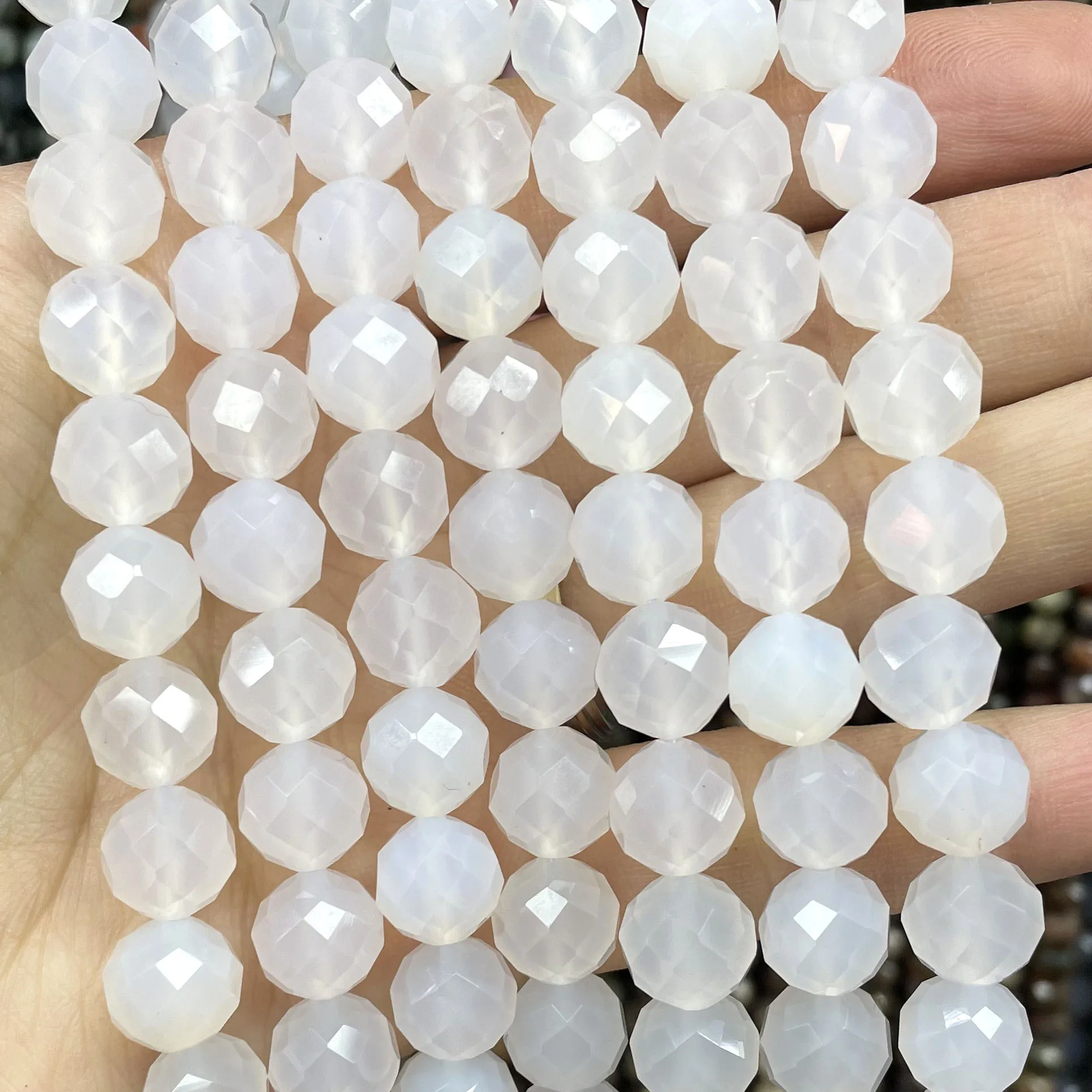 Natural Faceted White Agates Gem Loose Spacer Beads For Jewelry Making DIY Fashion Bracelet Necklaces 6/8/10MM 7.5 inches