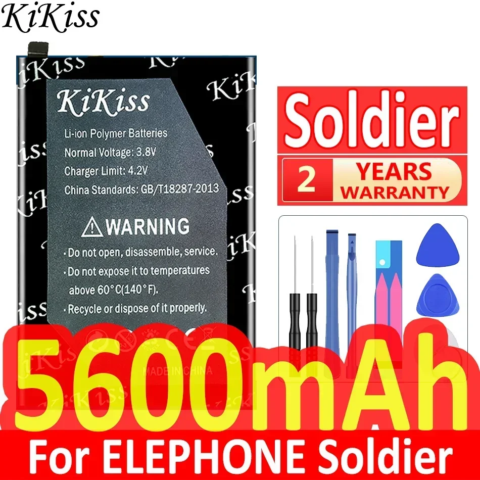 

Аккумулятор KiKiss 5600 мАч для телефона ELEPHONE Soldier 4 ГБ 128 ГБ IP68 Водонепроницаемый экран 5,5 "2K