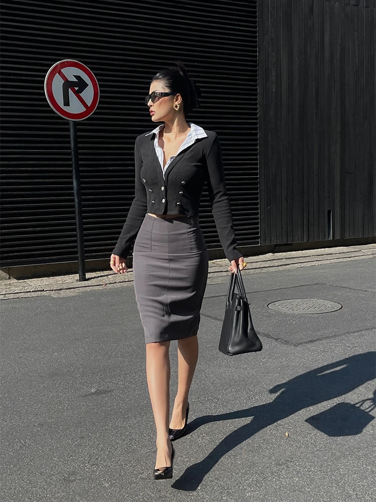 เสื้อยืดแฟชั่นผู้หญิง Yedinas สไตล์หรูหรา แขนยาว ปกพับได้ เหมาะสำหรับใส่ทำงาน ฤดูใบไม้ร่วง เสื้อยืดลำลอง สไตล์ชิค