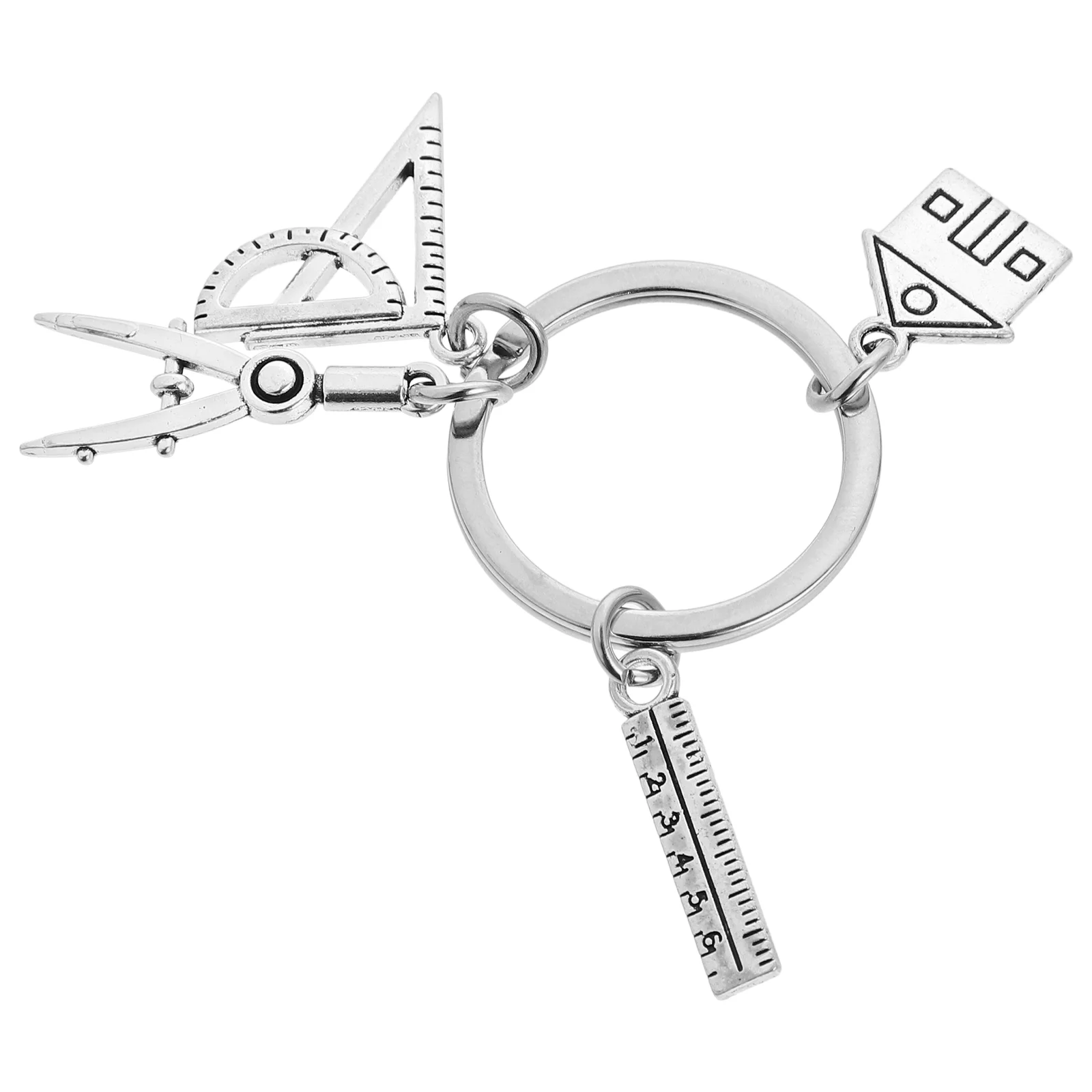 Ruler House Keychain Ring Decorative Keyring Architecture Bag Charm Zinc Alloy Architectural Engineer Backpack Metal