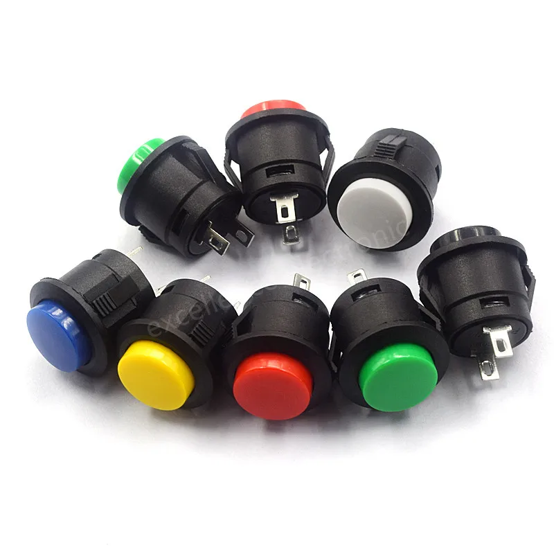 

5pcs R13-507 Button Inching Switch 16MM Round Lockless Self Reset Switch Panel Mounting Without Nuts